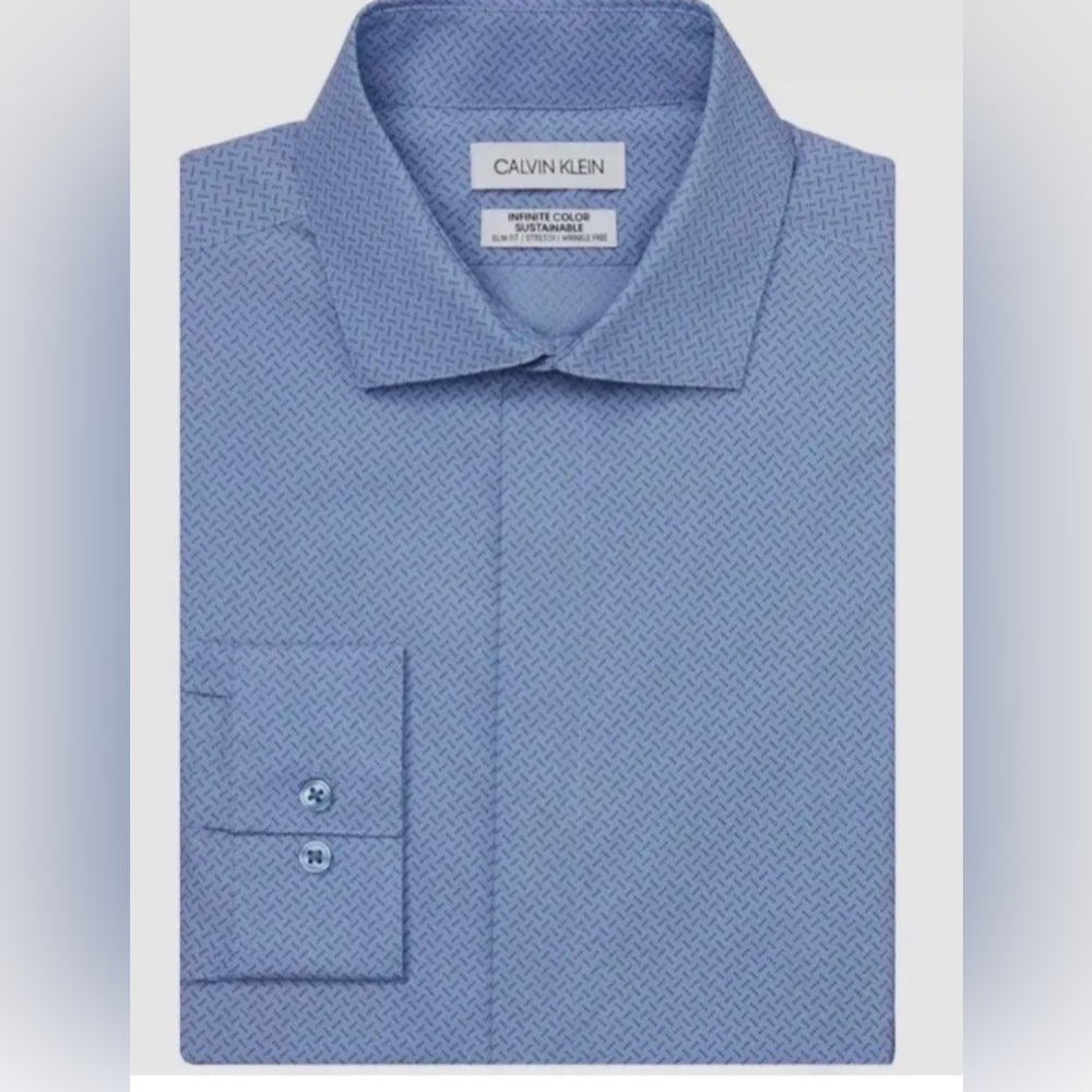 Calvin Klein Men Slim-Fit Blue Long-Sleeve Stretch Dress Shirts S 14-14.5 32/33